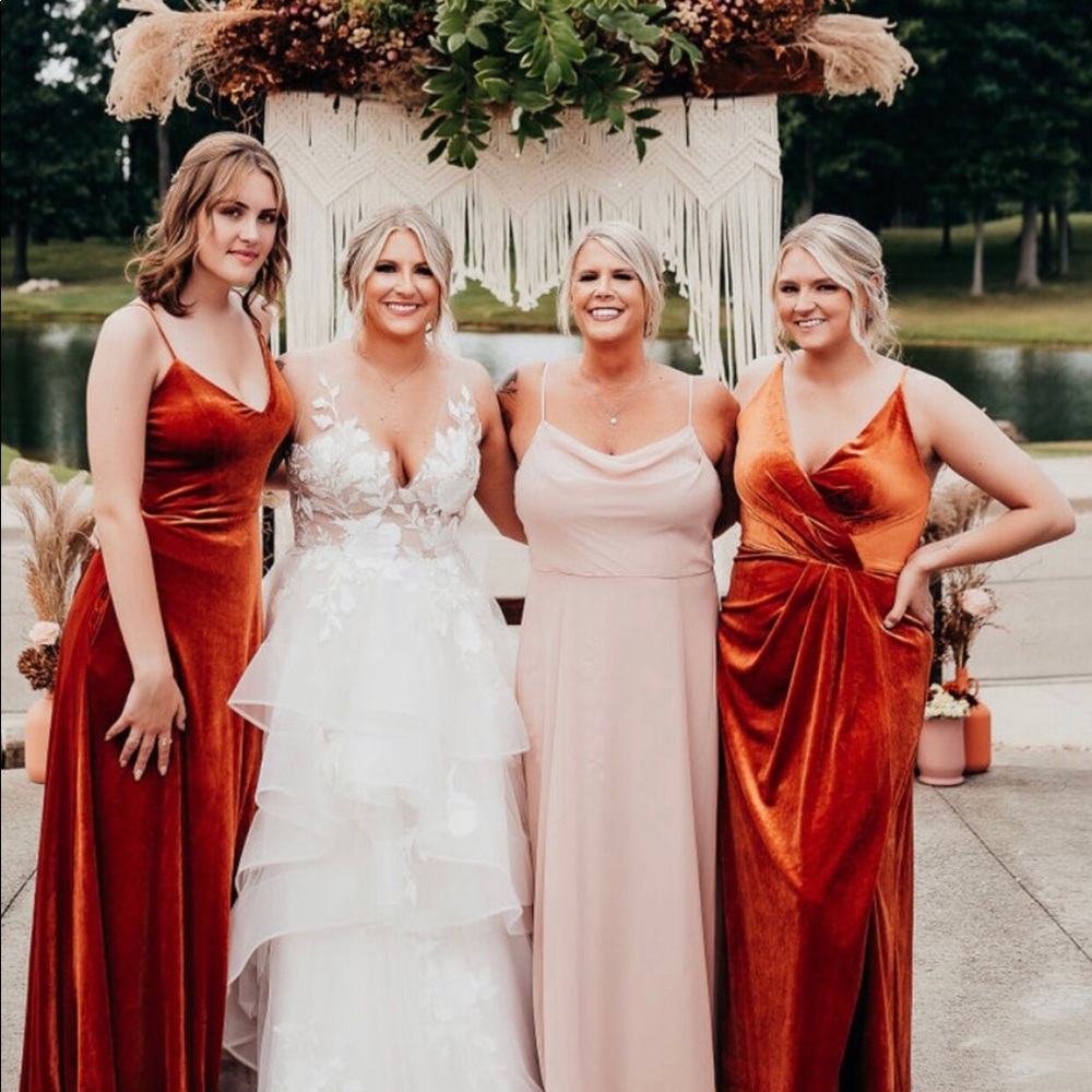 Burnt orange bridesmaid dress, worn once. Size 8